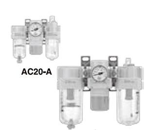 SMCF.R.L combination unit AC20, AC25, AC30, AC40 overall dimensions sample parameter selection manual