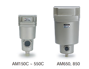 SMC's new oil mist separator AM150C, AM250C, AM350C, AM450C, AM550C, AM650, AM850 overall dimensions sample parameter selection manual