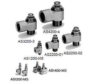 SMC speed control valve metal valve body direct installation type AS1200, AS1400, AS120, AS220, AS320, AS420 overall dimensions sample parameter selection manual