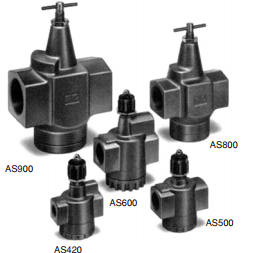 SMC Pipe Type Metal Valve Body Large Flow Restrictor AS900, AS420, AS600, AS800, AS500 Outline Dimensions Sample Parameter Selection Manual