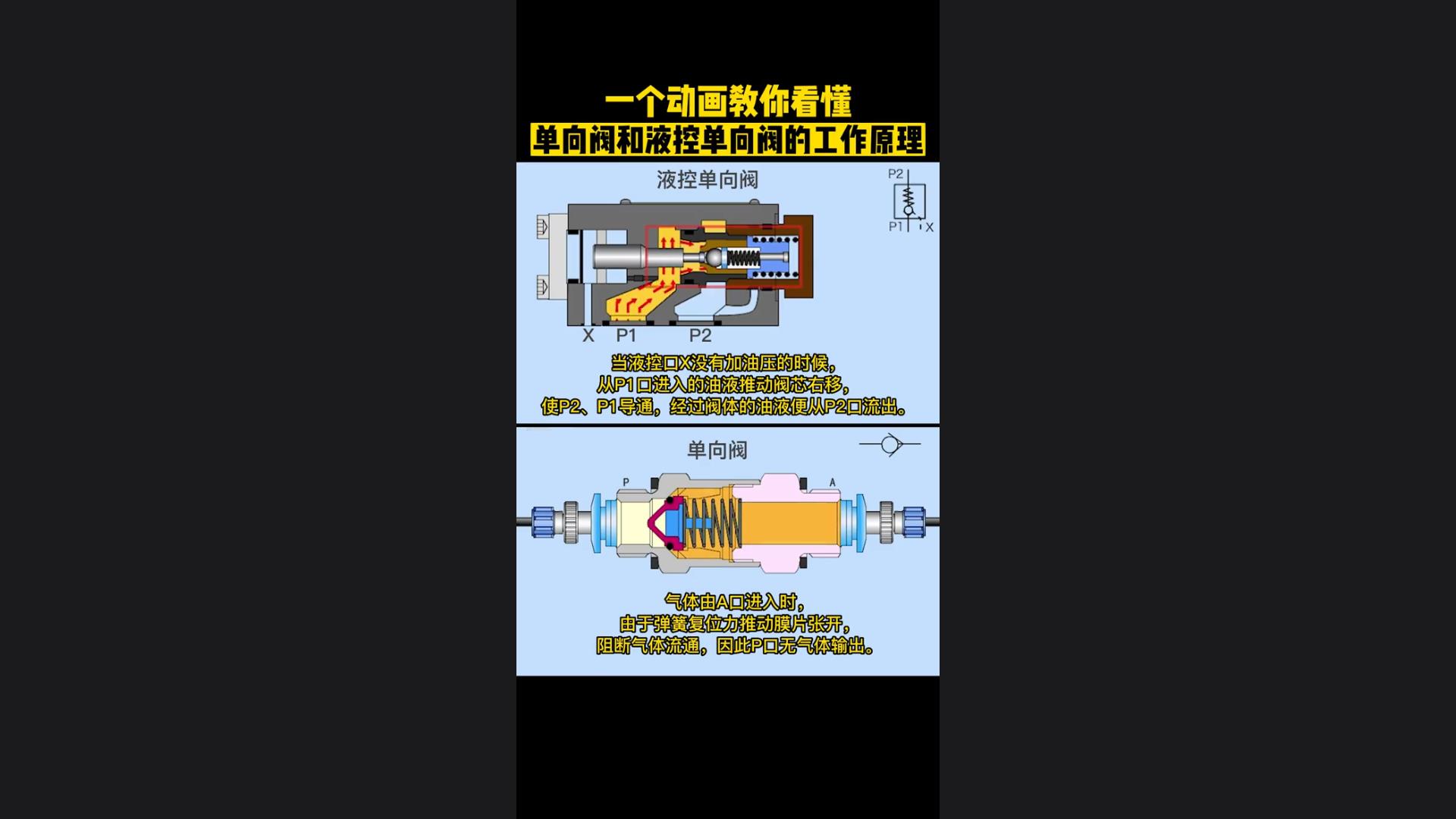 A hydraulic animation, finally understanding the principles of one-way valve and hydraulic control one-way valve