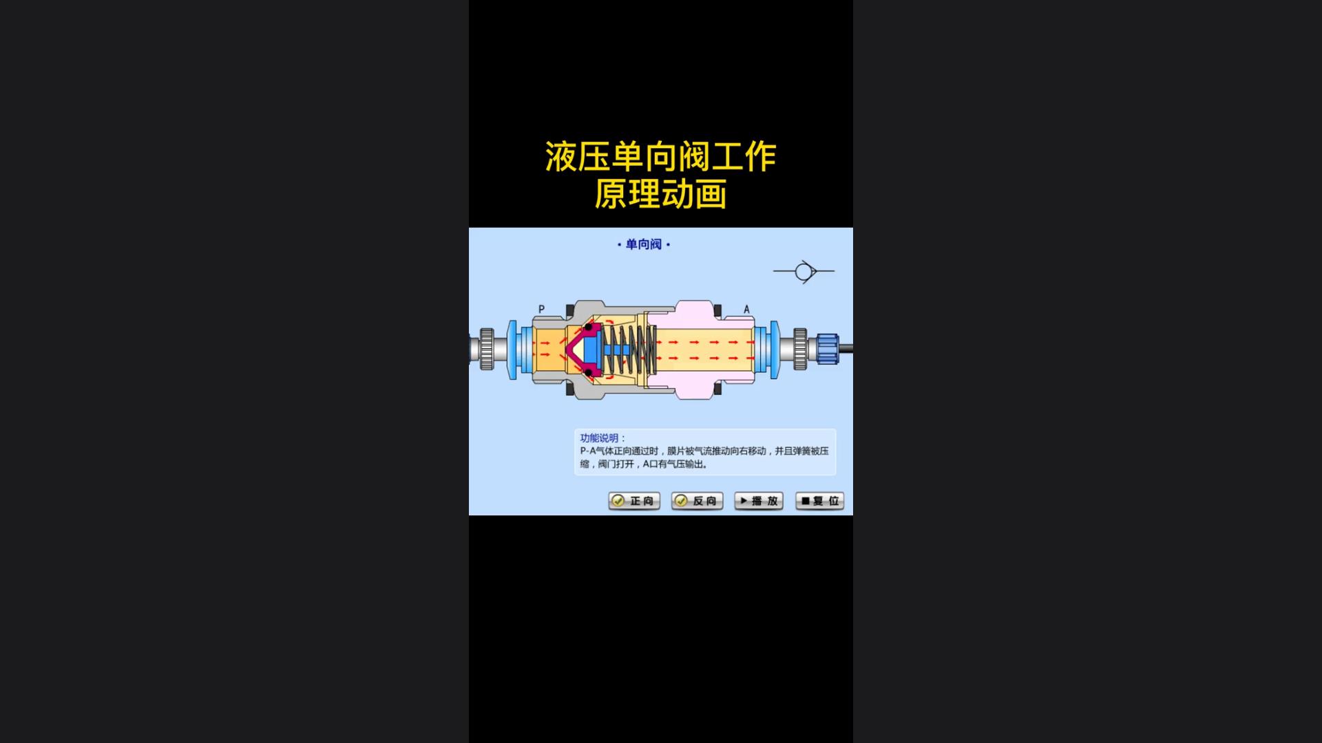 Animation display of working principle of hydraulic one-way valve